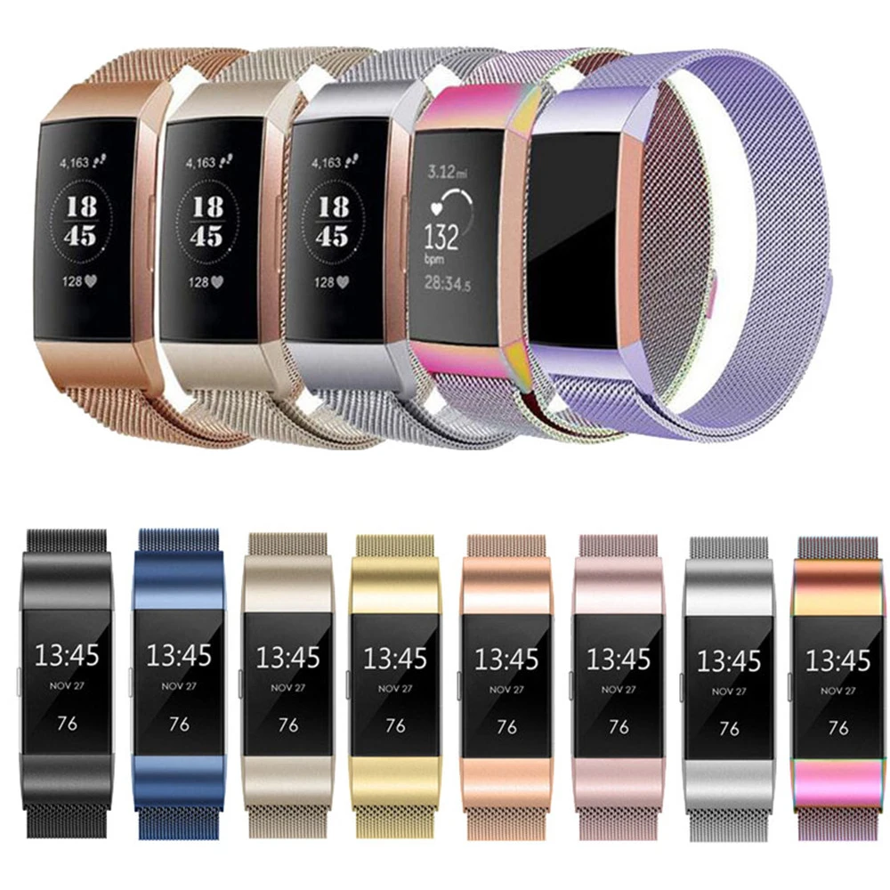 

Watch Strap For Fitbit Charge 3 Band Metal Stainless Replacement Strap Milanese Loop Magnetic Smart Wearable Accessories