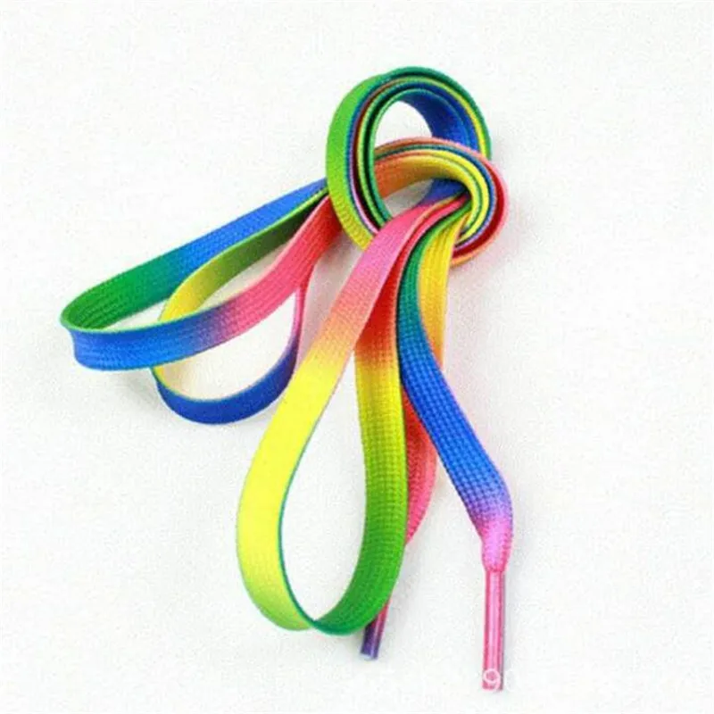 1 пара красочные шнурки полиэфирные шнурки Радуга градиент печати плоский ботинок кружево обувь повседневное хроматические цвет