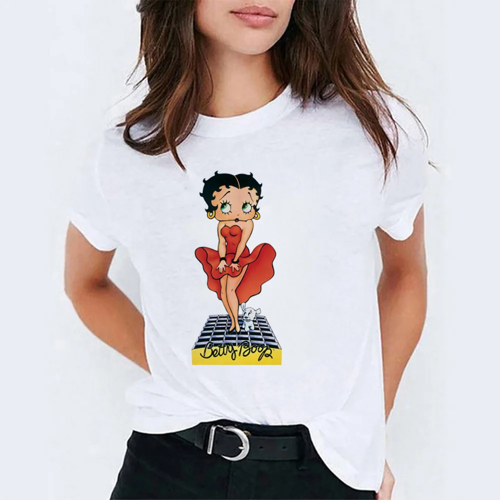 Женская летняя футболка Betty boop, модная женская футболка tumblr из хлопка с коротким рукавом, подарок для вашей девушки, vogue femme - Цвет: WH