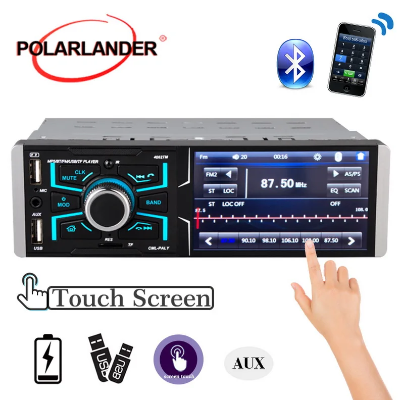 

car radio with bluetooth car stereo radio 4.1 inch touch screen Support video format VOB/AVI/MP4 1 din car MP3 multimedia player