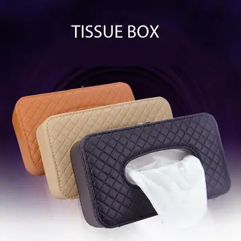 

2020 New Exquisite Car Sun Visor Faux Leather Tissue Box Paper Towel Napkin Case Cover Black Auto Accessories Car Tissue Box