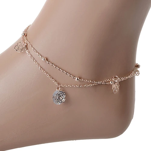 

Sexy Rose Double Layer Copper Beach Sandal Ankle Chain Anklet Foot Bracelet 5K4F