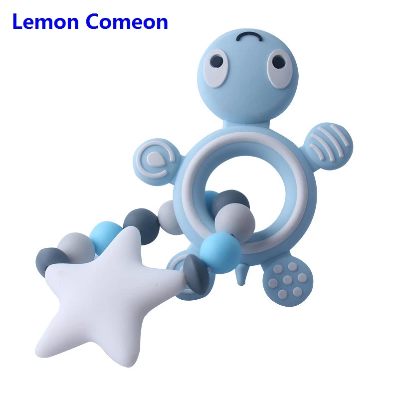 Lemon Comeon силиконовый браслет для прорезывающихся зубов, пищевая черепаха, силиконовые грызуны, черепаха, пять звездочек, бисер, не содержит бисфенол, Прорезыватель для зубов - Цвет: Синий