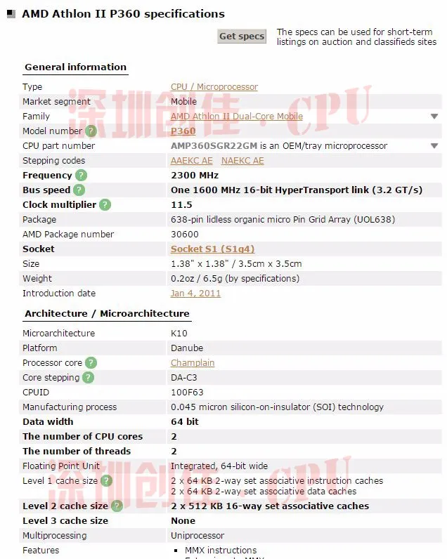 AMD Athlon P360 Процессор AMP360SGR22GM 25w двухъядерный разъем S1 2,3G P340 P560 P540 P860