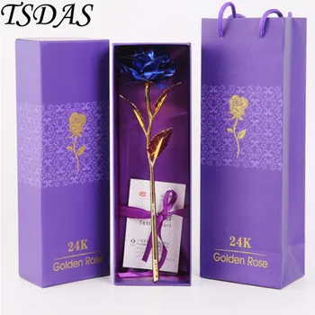 

Blue 24k Gold Plated Rose Wedding Decoration Flower Valentine's Day Gift Lover's Foil Organza Flower Rose Gold Decorations