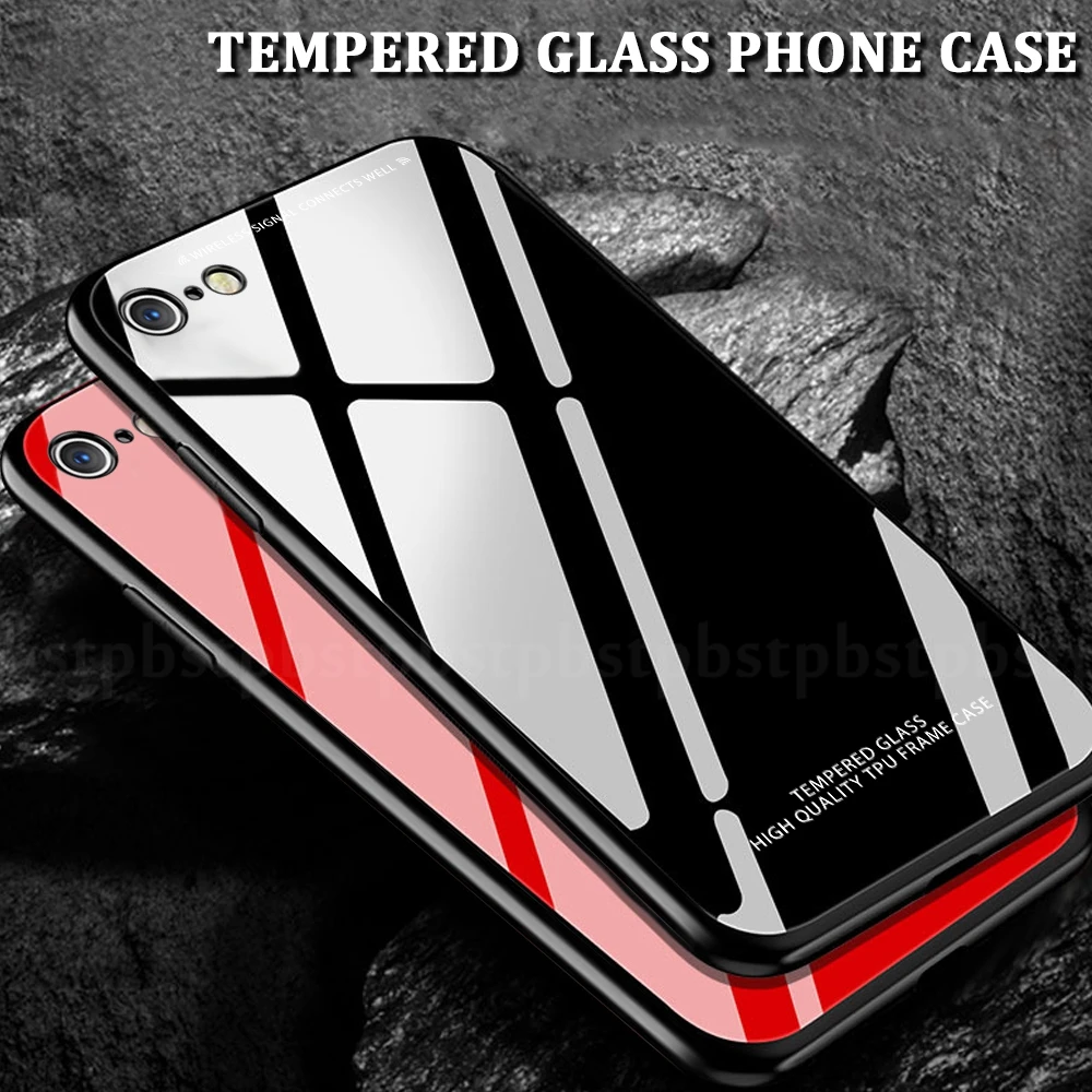 

For iPhone X 10 XS XR 7 8 Colorful Phone Case Full Tempered Glass Case for iPhone 7 8 6 6S Plus XS Max XR Protective Glass Cover