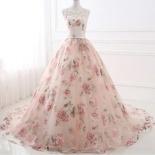 Us 133 0 Beautiful Cheap Flower Printed Floral Wedding Dresses 2017 Princess Lace Pink Blush Bridal Gowns Ball Gowns Gelinlik In Wedding Dresses
