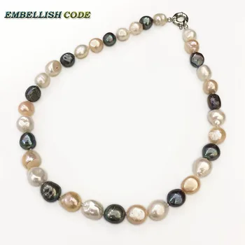 

Elegant tear drop semi baroque irregular pearl choker necklace white peach black blue Peacock Mixed color freshwater pearls gift