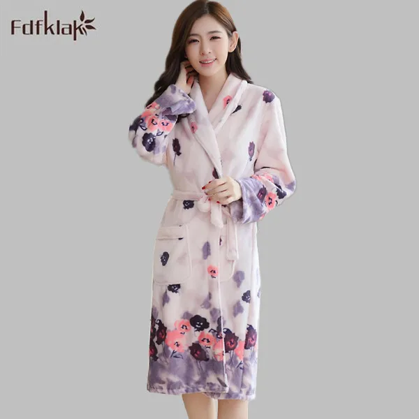 Autumn Long Sleeve Home Wear Dresses Flannel Warm Winter