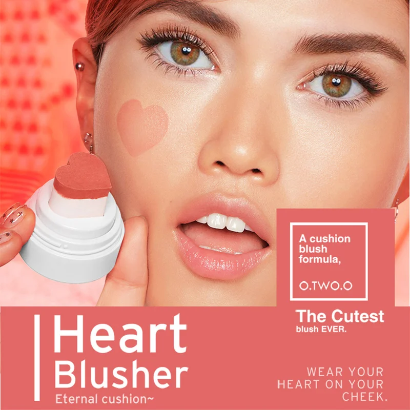 

New O.TWO.O Air Cushion Blusher Folding Heart Shape Shimmer Blush Rouge 4 Colors Easy To Wear Natural Face Contour Make Up TSLM2