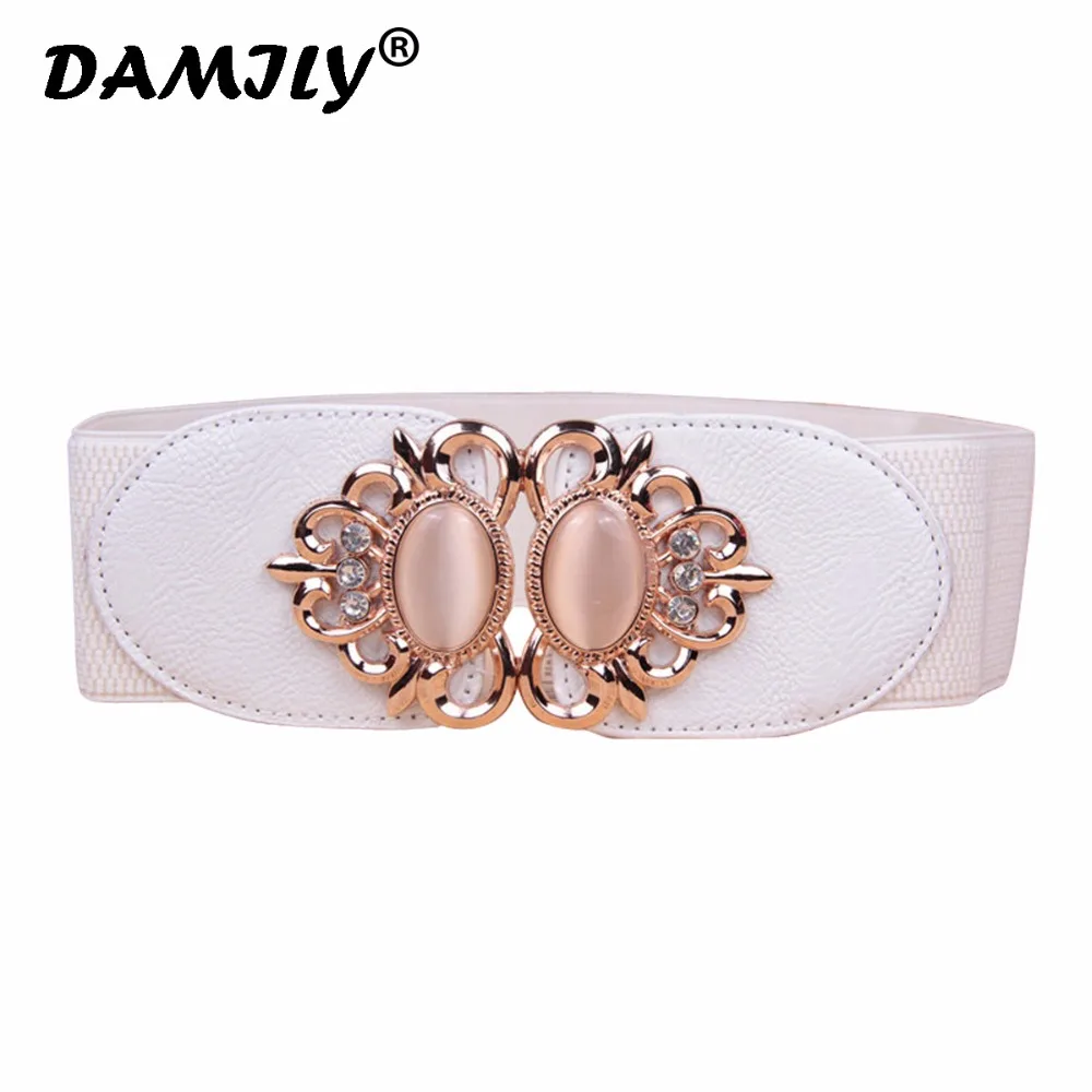 Luxury Brand Belt For Women Vintage Diamond Buckle Wide Elastic Stretch Waist Belts Female New