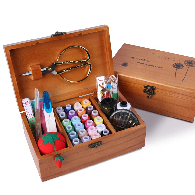 Natural Wood Multi Function Sewing Kit Box Household Hand Sewing Box Natural Wood Multi Function Sewing Kit Box Household Hand Sewing Box