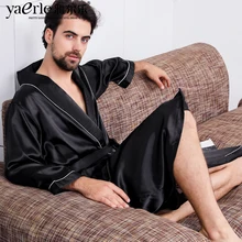 Черные шелковые халаты мужские летние один комплект атласные шелковые халаты халат тонкие классные халаты мужские пижамы ночное белье мужские пижамы Tmall