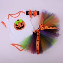 3 шт. комплект для маленьких девочек оранжевый 1st-пачка на Хэллоуин наряд младенческой ползунки Пышная юбка повязка на голову Детские фотографии одежда