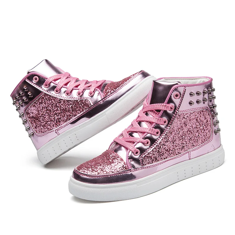 

2019 Fashion Women Flat Shoes Autumn Rivet Woman Sneakers Rhinestone Lace-up Female Casual Bling Ankle Shoes Plus Size