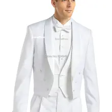 Индивидуальный заказ для измерения Белый вечернее фраки лацканами наклонной формы, заказ Свадебный Фрак костюм, с учетом жениха длинный хвост Смокинги для женихов