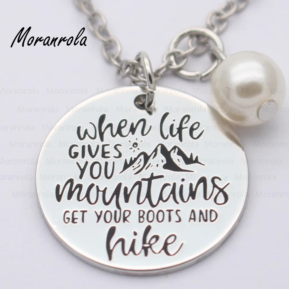Аррид "когда жизнь дает вам горы получить ваши ботинки и поход" медное ожерелье брелок, Шарм вдохновляющие походные ювелирные изделия - Окраска металла: necklace