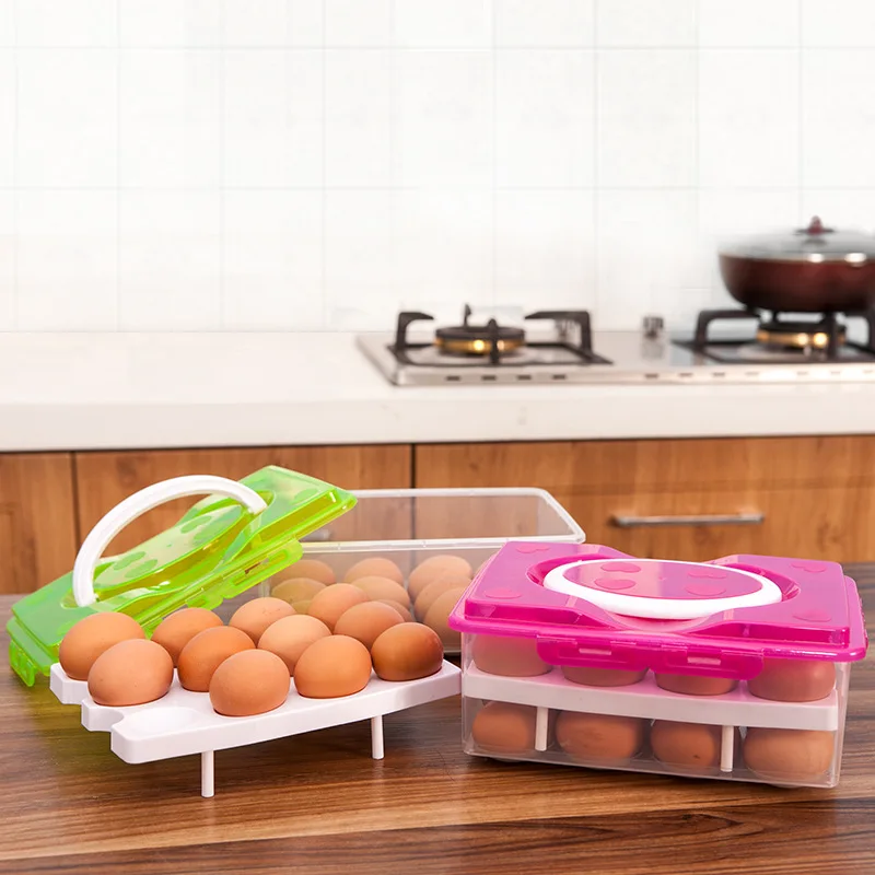 

Egg storage box portable double layer 24 grid refrigerator storage fresh egg carton Plastic Eco-Friendly