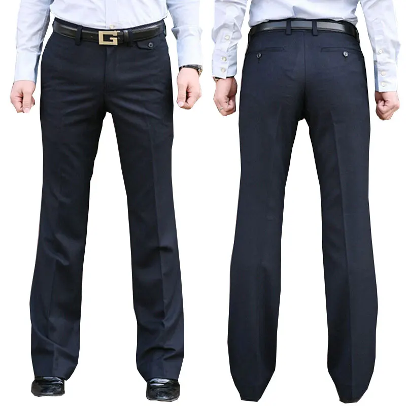 

New Modis Flared pants Male Summer Straight Navy blue Suit pants British leisure Free hot feet trousers Formal pants For Men