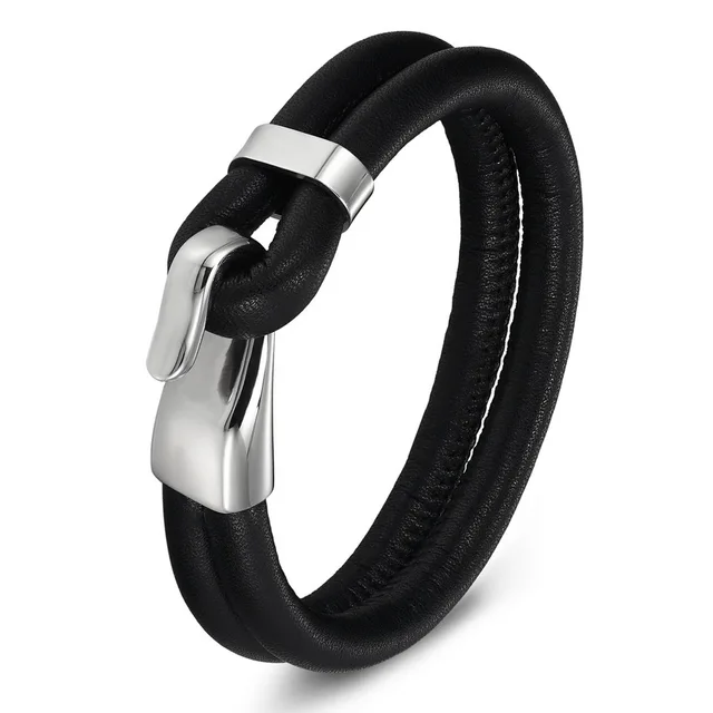 Men’s Silver Genuine Leather Stainless Steel Bracelet Budget Friendly Accessories