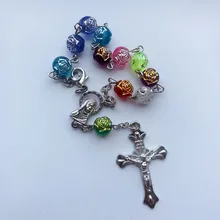 Католическая розовая бусина Крест Браслеты религиозное украшение сакральное сердце Мэри Гвадалупе Божественная милость Иисуса Святого икона ювелирные изделия