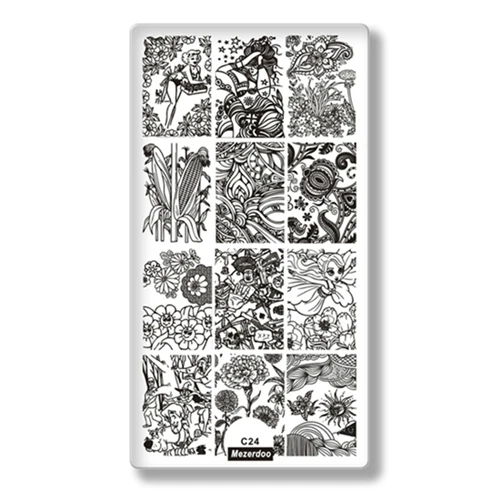 Японская серия ногтей штамповки шаблон изображения Печать Искусство пластины трафарет Гейша цветы Бабочка для украшения ногтей C58 - Цвет: C 24