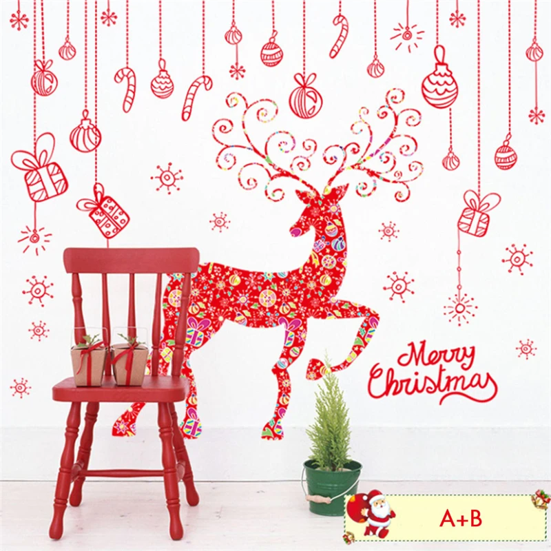 

Christmas Red Elk Deer Wall sticker PVC DIY Removable Mural Art Wall Decals Stricker Decal For Home Window Christmas Decoration
