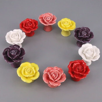 

12PCS Colorful Ceramic Rose Handles Kitchen Cabinet Knobs Handles Dresser Closet Kids Bedroom Furniture Knob