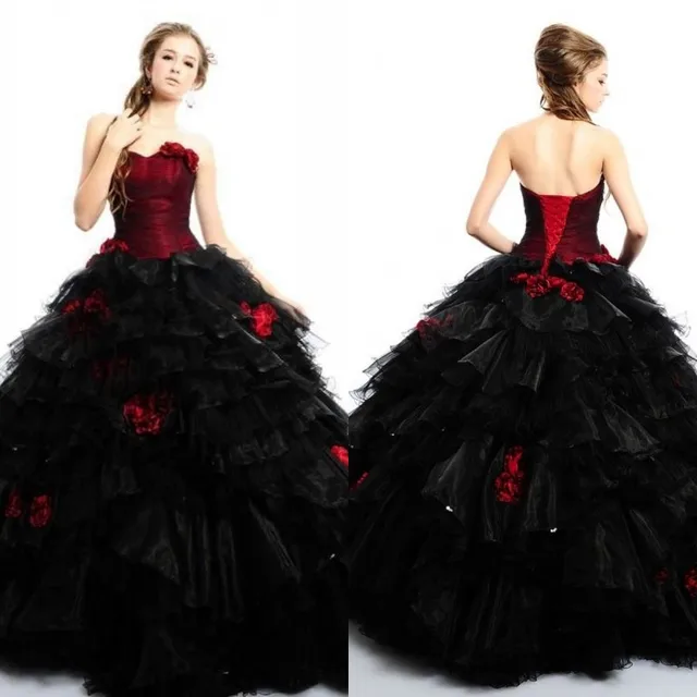 Red Black Lace Ball Gown Wedding Dresses