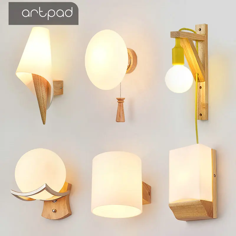  Artpad Scandinavian Nordic Wall Wood Light Glass Lampshade Corridor Balcony Bedside LED Side Wall L - 32888686201