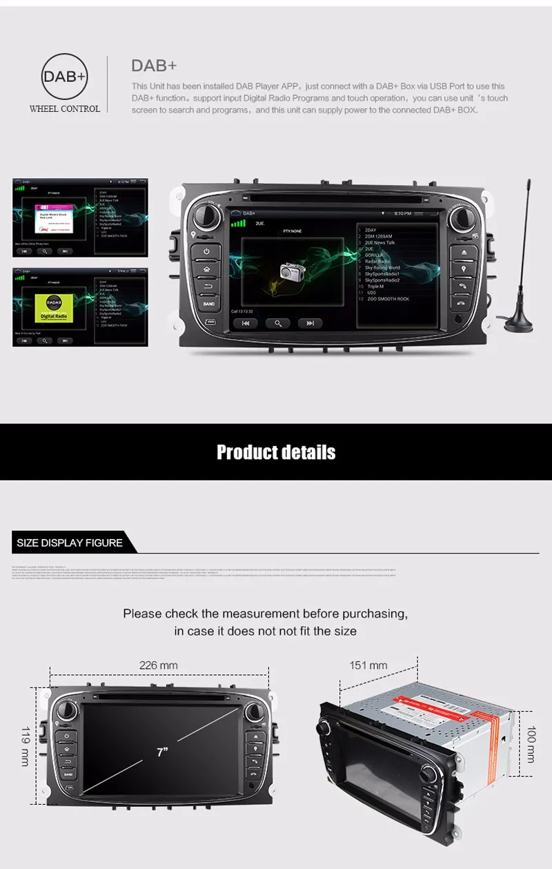Cheap 1024*600 Android 5.1.1 Black Color 7 Inch Car DVD Player For FORD/Focus/S-MAX/Mondeo/C-MAX/Galaxy Wifi GPS NaviRadio Support DAB 6