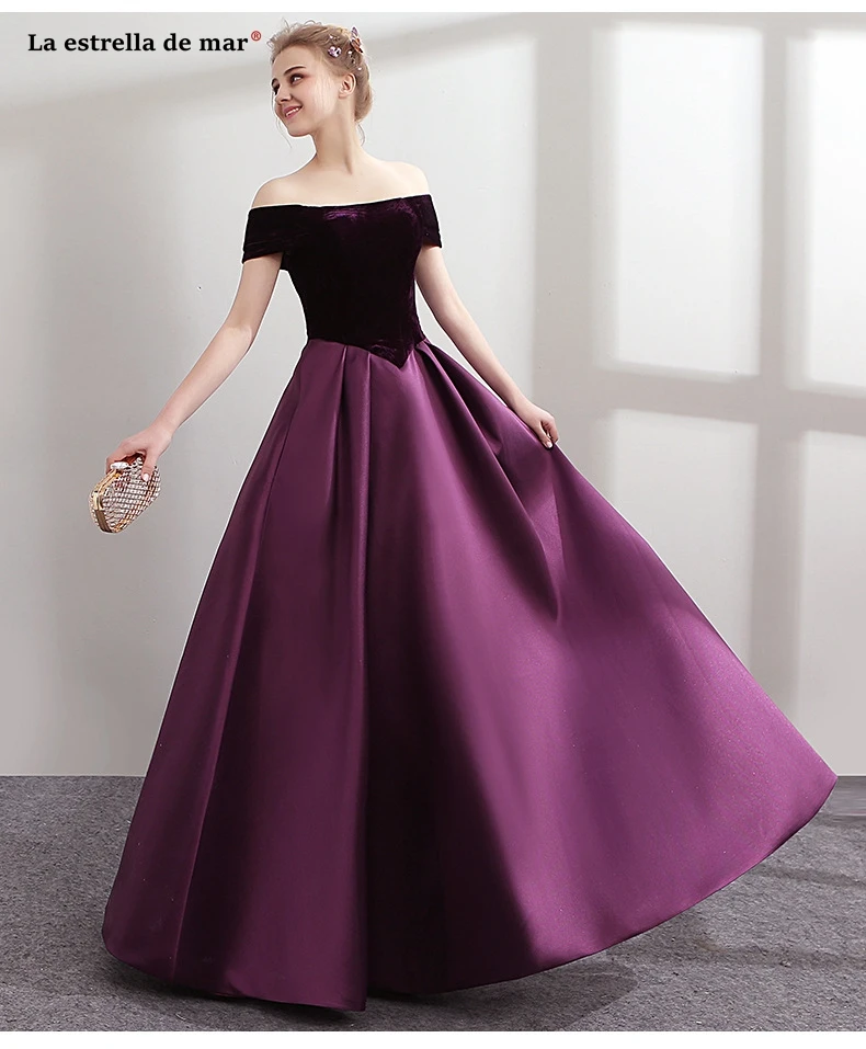 Vestido de formatura longo 2019 новый велюр лодка средства ухода за кожей Шеи с короткими рукавами Холтер линия фиолетовые Выпускные платья плюс размеры