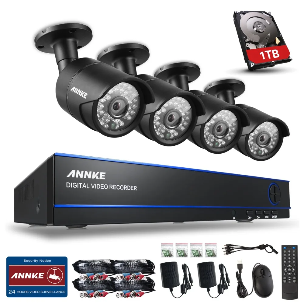 ANNKE 8CH CCTV System HDMI DVR 1080P NVR CCTV Security Camera System 4 PCS IR Outdoor video Surveillance Camera Kits with 1TB