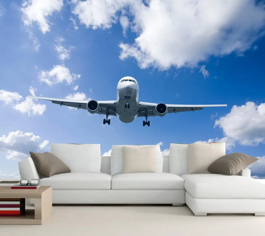 Custom papel de parede, Airplane Sky Clouds wallpapers,living room