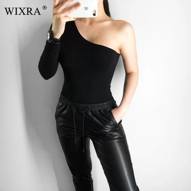 Wixra 2019 جديد حار الربيع الخريف إمرأة ملابس داخلية واحدة الكتف مثير الصلبة العصرية Playsuits للنساء Wixra 2019 جديد حار الربيع الخريف إمرأة ملابس داخلية واحدة الكتف مثير الصلبة العصرية Playsuits للنساء