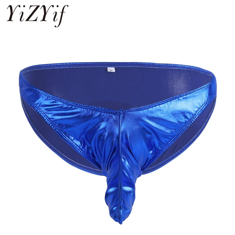 

YiZYiF Gay Men Lingerie Soft Stretchy Leather Low-rise Bikini Underwear Mens Underpants Closed Penis Sheath Leather Boxer Shorts