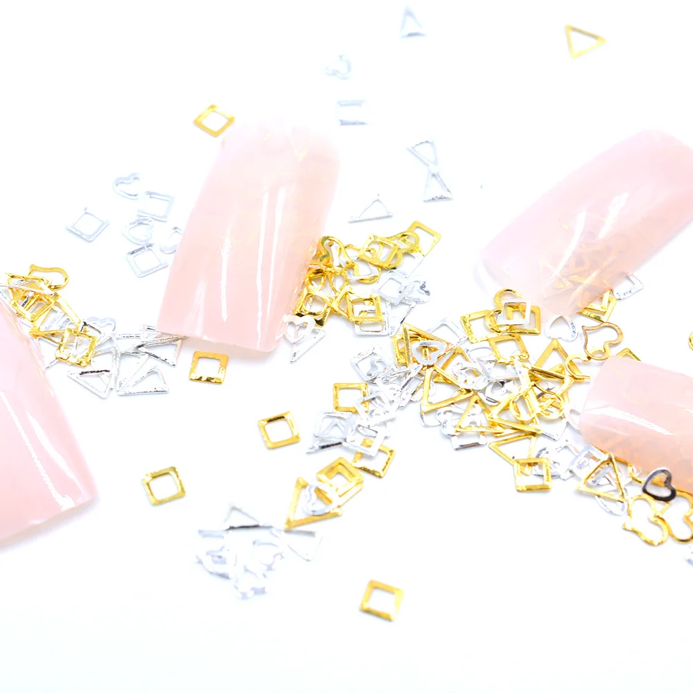 

1 Pack Gold Silver Metal Rivet Mix Shapes Heart Annulus Moon Bowknot Triangle Square Nail Art Studs Manicure Accessory
