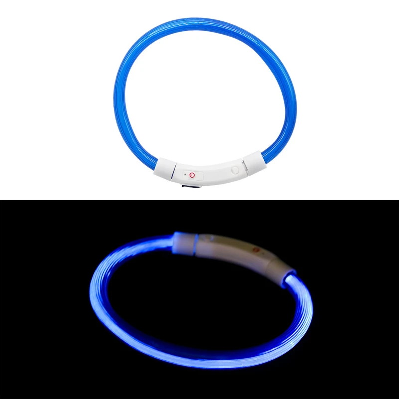 3 вида стилей usb зарядка Регулируемый ошейник для собак светодиодный перезаряжаемый ночной мигающий светящийся пластиковый ПВХ однотонный ошейник для кошек - Цвет: Blue B