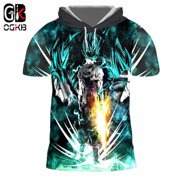 

OGKB Hot Sale Men's Funny Tshirt With Hood Printed Dragon Ball Balls 3d Cap T-shirt Man Hiphop Streetwear Punk Short Sleeve Coat