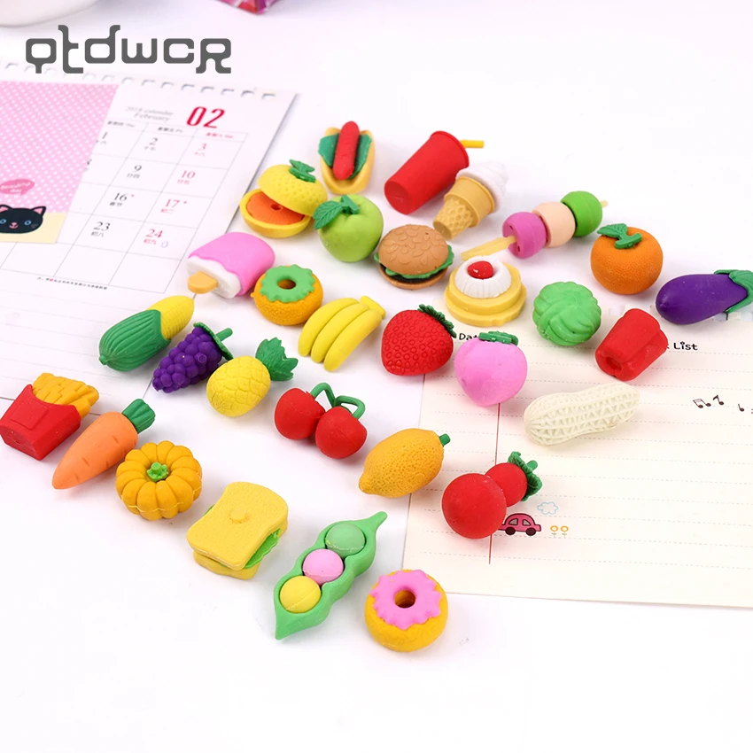 

1Pack Creative Rubber Stationery Pencil Erasers Fruit Cuisine Shape Eraser for Office Kids Prize Writing Drawing Student Gift