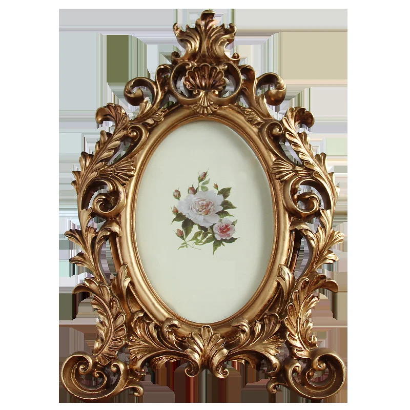 Kopen Luxe Barokke Stijl Gouden Kroon Decor Creatieve Hars Foto Desktop Frame Fotolijst Cadeau voor Vriend Handgemaakte DIY Display