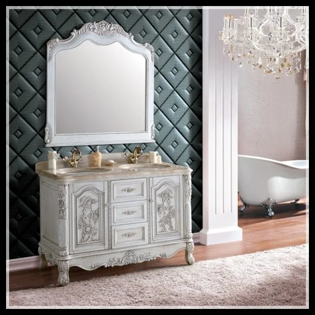 100% handcarved french style american oak wood antique bathroom cabinet