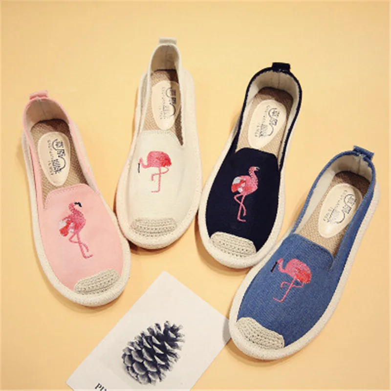 

Laamei 2018 Embroider Women Shoes Loafers Casual Slip on Shoes Woman Espadrilles Hemp Canvas Beach Flat Shoes chaussure femme