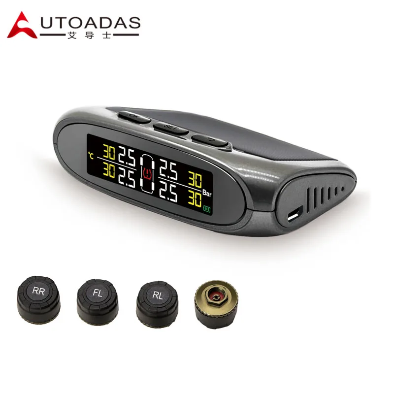 

AUTOADAS D15 Wireless Tire Pressure Monitoring System with External sensors Solar LCD PSI/BAR Car TPMS