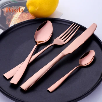 

4PCS Western Rose Gold Tableware Set Stainless Steel Dinnerware Set Restaurant Tableware Dinner Knife fork Set Free Shipping