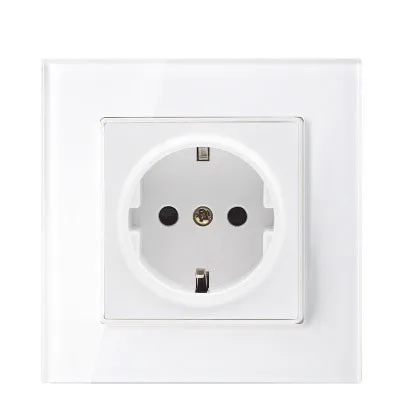

2019 Wall Crystal Glass Panel Power Socket Plug Grounded 16a Eu Standard Electrical Outlet 86mm * 86mm Germany Standard Socket