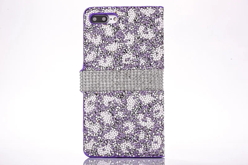 Leopard diamond rhinestone leather case iphone 6 6s 7 8 plus (8)
