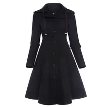 Модное Длинное средневековое пальто, Женское зимнее черное готическое пальто со стоячим воротником, элегантное женское пальто, винтажное Женское пальто