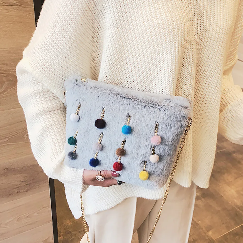 

MUQGEW Women Small Package Fashion Hairy Envelope Bag Chain Wild Shoulder Bag For Teenage Girls Leisure Korean Style #1123