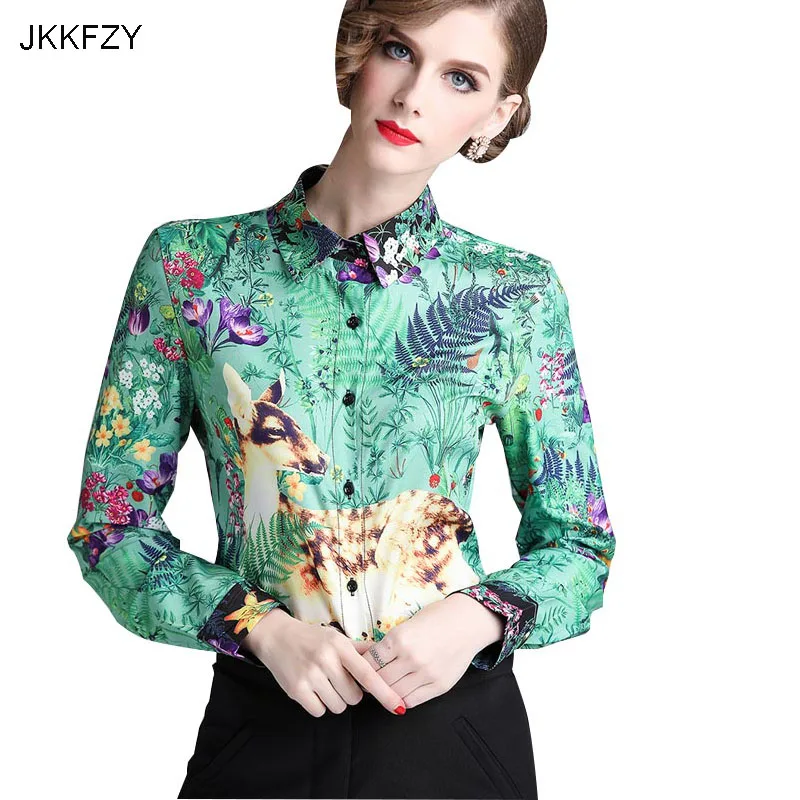New Runway Design Autumn Women Blouse Printed Shirt Fashion Green Elegant Long Sleeves Office Shirt Female Holiday Party Top New Runway Design Autumn Women Blouse Printed Shirt Fashion Green Elegant Long Sleeves Office Shirt Female Holiday Party Top